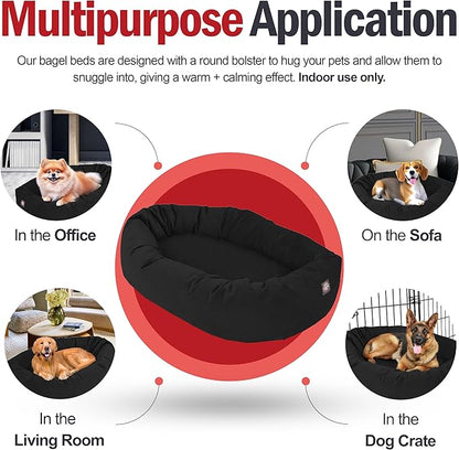 Majestic Pet 52 Inch Suede Calming Dog Bed Washable – Cozy Soft Round Dog Bed w/Spine Support for Dogs to Rest Head - Fluffy Donut Dog Bed 52x35x11 (Inch) - Round Pet Bed X- Large – Black (2025)