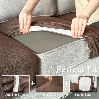 ANARACHON Leather Look Couch Cushion Covers Sofa Seat Slipcovers Sets Couches Furniture Protector for Sectional Armchair Loveseat Pets Kids Stretch Spandex Fabric (1 Cushion XL Sofa, Brown)