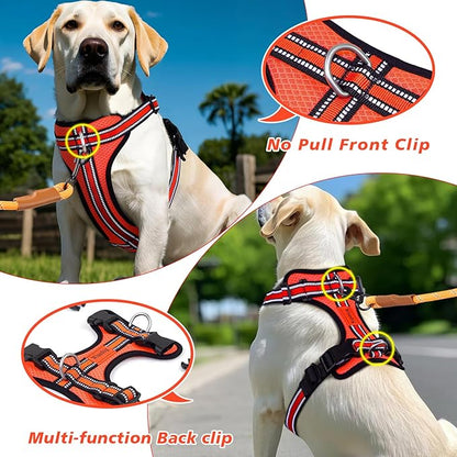 Wisedog Reflective No Pull Dog Harness - Adjustable Lightweight Pet Vest with 3 Fast-Release Buckles for Dogs Walking, Running and Training(L, Orange)