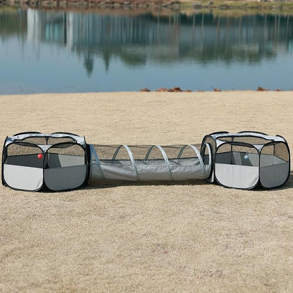 Outdoor Cat Enclosure,Cat Playground Tent for Outdoor and Indoor Playpen Portable Cat Tunnels, Foldable Cat Tubes Toys for Kitten, Puppy, Rabbit and Small Animals(2 Small Hexagonal Cubes+Tunnel)