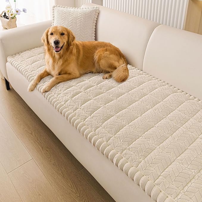 Smiry Non Slip Couch Covers for Dogs, Fuzzy Pet Couch Covers for 3 Cushion Sofa Pet Friendly, Soft Sofa Slipcovers Cushion Furniture Protector Washable (Apricot, 27.6" x 88")