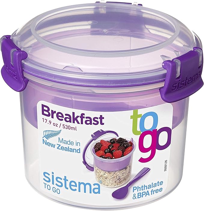 Sistema To Go Collection Breakfast Plastic Bowl Food Storage Container, 17.9 oz./0.5 L, Color Received May Vary, 1 Count (Pack of 2)