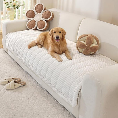 OstepDecor Washable Couch Cover for Dogs, Thick Pet Friendly Sofa Covers, Soft Couch Protector, Paw Cart Sofa Slipcovers, Cushion Protector for Leather, Sectional, Loveseat (35.4" x 82.7", White)