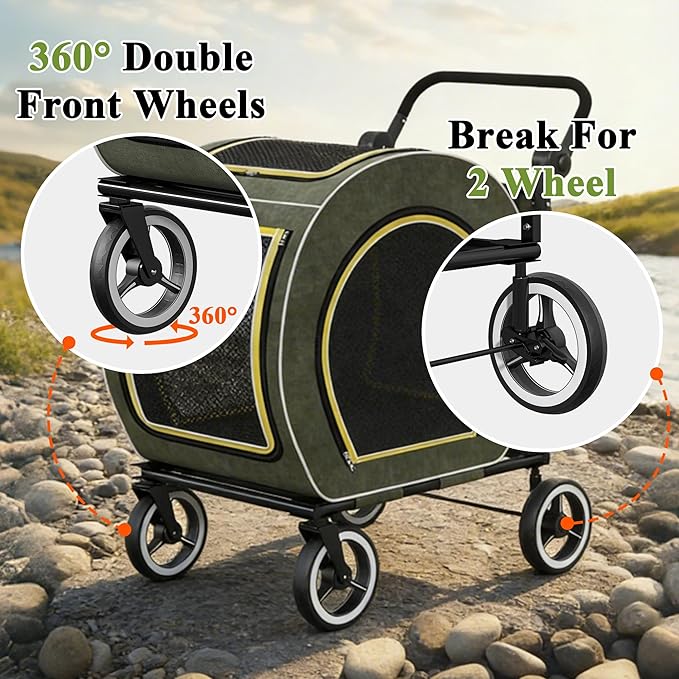 Kepptory Foldable Pet Stroller for Small Medium Dogs Cats, Detachable Carrier, 50lbs Max Weight Capacity, Portable Lightweight Travel Dog Stroller for Outdoor Walking Shopping Camping, Green