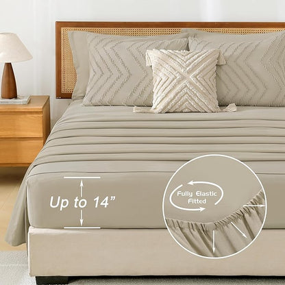 Litanika Light Hazel Queen Size Comforter Set with Sheets - 7 Pieces Bed in a Bag Queen Boho Tufted Complete Bedding Sets with Comforter, Sheets, Pillowcases & Shams