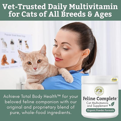 Wholistic Pet Organics Feline Complete - 8 Oz - Multivitamin & Probiotic Powder for Cats - Natural Cat Food & Digestive Support - 75 Scoops
