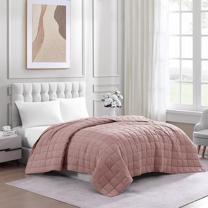 Casa Platino Premium Microfiber Down Alternative Quilted Blanket - Lightweight All Season Twin Size - Sepia Rose