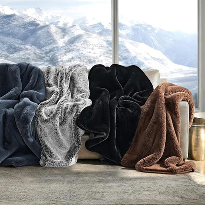 EVERGRACEHOME Luxury Soft Faux Chinchilla Fur Throw Blanket for Couch, Warm Thick Heavy Winter Throw Blanket 1220GSM for Bed, Fluffy Cozy Mink Blanket with Reversible Velvet, Chestnut Mink, 50"x60"