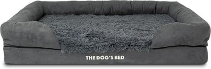 The Dog’s Bed Orthopedic Memory Foam Dog Bed with Bolsters for XL Dogs, Waterproof Washable Cover, Anti-Slip Base, Calming Surface – CertiPUR-Certified Foam, Fur Fabric, Grey Fur, XL