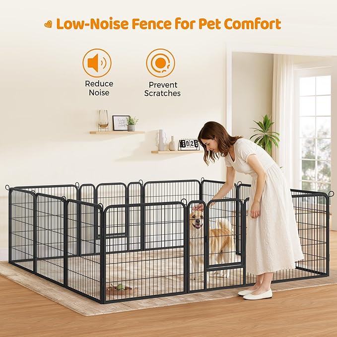 Yaheetech Wide Panel Dog Playpen, 12 Panels 32 inch High Pet Pen with Gate, Portable Indoor Outdoor Fence for Medium/Large Breed Dogs