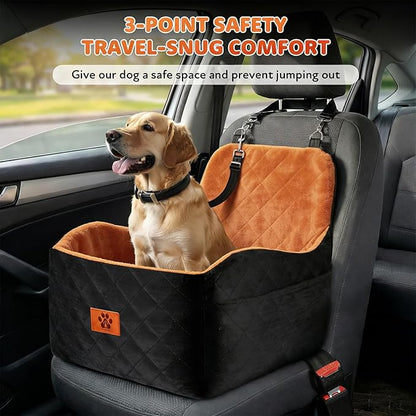 Dog Car Seat for Small Medium Dogs, 6" Booster Pet Cars Seats, Pet Car Seat Travel Bed with Storage Pockets and Dog Safety Belt, Detachable Washable Cover, Fits Dogs up to 35lbs (Black Orange)