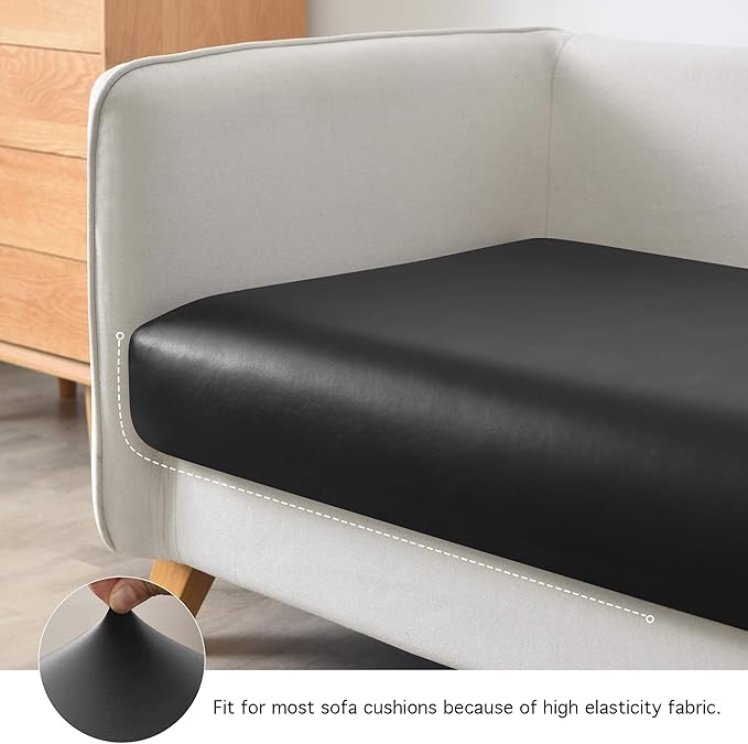 Yates Home PU Leather Couch Sofa Cushion Slipcover Water-Proof Elastic Chair RV Seat Covers Loveseat Sofa Furniture Protector Slip Cover for Settee Seater Replacement in Living Room(X-Large, Black)