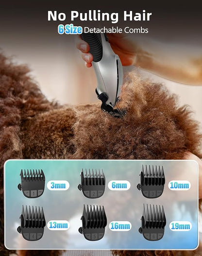 Dog Grooming Kit Low Noise,Cordless 4 in 1 Dog Clippers for Grooming Rechargeable Pet Cat Hair Trimmer with 2 Speed,6 Guards,Scissors,Comb for Small Medium Large Pets Dogs Cats Thick Hair Sliver