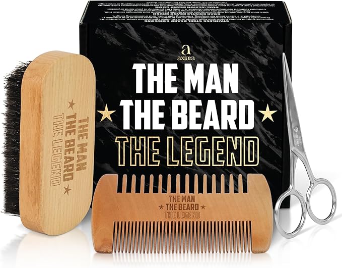 AXIARA Grooming Gifts for Men - Beard Kit Grooming and Care with Brush, Comb, Scissors & Storage Bag - Anniversary Retirement Birthday Gifts for Men Dad Grandpa, Husband Birthday Gift Ideas