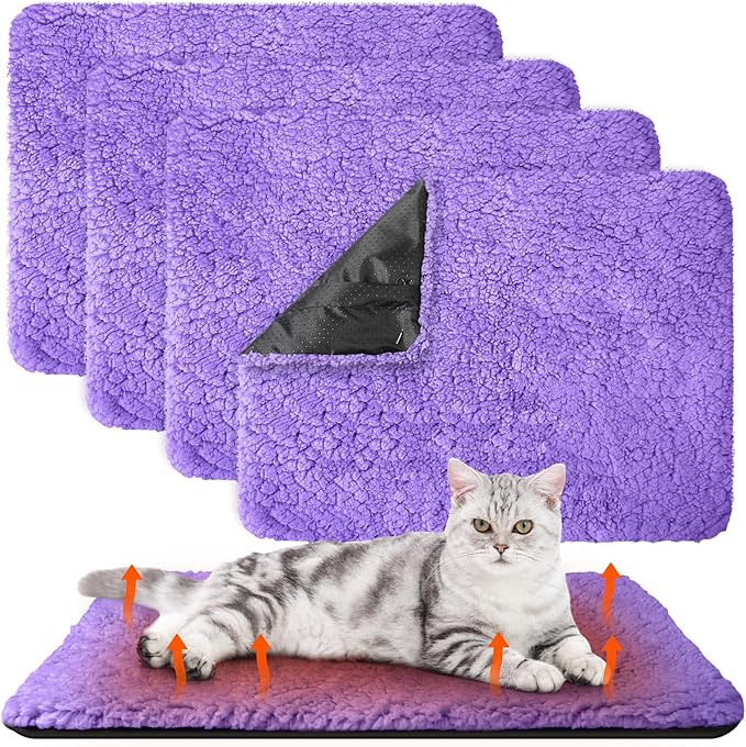 Drydiet 4 Pack Self Warming Cat Pads Self Heating Cat Mat Washable Homeless Dogs Thermal Pads Kennel Pad Reflects Body Heat Warm Crate Bed Mat for Indoor Outdoor Pet(Purple,16 x 20 Inch)