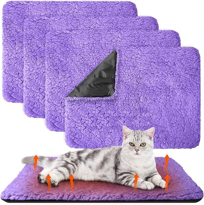 Drydiet 4 Pack Self Warming Cat Pads Self Heating Cat Mat Washable Homeless Dogs Thermal Pads Kennel Pad Reflects Body Heat Warm Crate Bed Mat for Indoor Outdoor Pet(Purple,16 x 20 Inch)