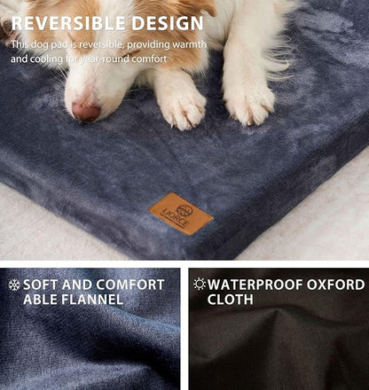 LIORCE Dog Crate Pad - Dog Bed Large Sized Dogs with Removable Washable Cover and Waterproof Lining - Memory Foam Pet Bed for Crate - Reversible Kennel Mat (Cool & Warm), 36-inch, Dark Grey