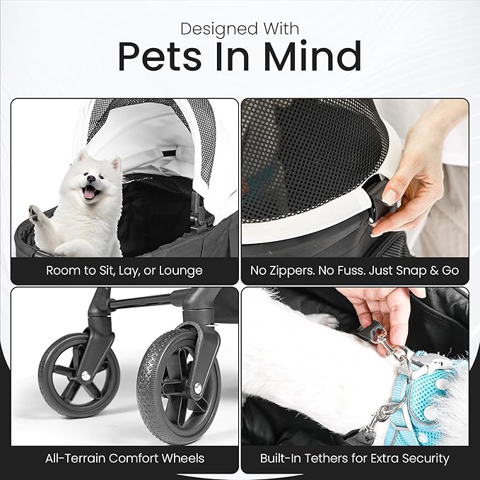 3-in-1 Folding Pet Stroller with Detachable Carrier – Lightweight Foldable Stroller for Cats & Dogs, Dog Carriers & Travel Products Solution with Safety Lock + Storage Basket