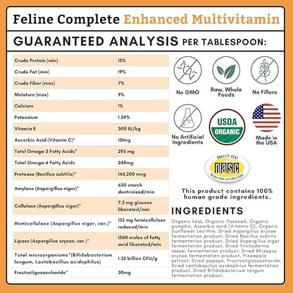 Wholistic Pet Organics Feline Complete Organic Pumpkin - 4 Oz - Multivitamin & Probiotic Powder for Cats - Natural Cat Food & Digestive Support - 37 Scoops