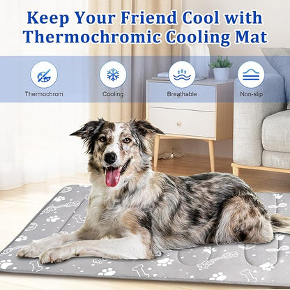 MH MYLUNE HOME Upgrade Cooling Mat for Pets,30”x20” 300g Reinforced Padding &Cool-Chill Fiber, Heat-Absorbing Color-Changing Pet Pad, Foldable Summer Bed