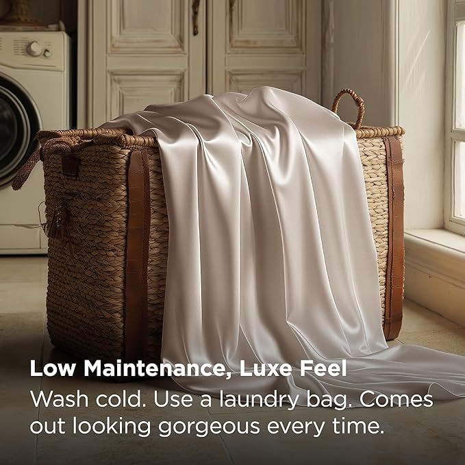 Bedsure Satin Sheets Full Size - 4 Piece Silky Bedsheets with 15 Inches Deep Pocket Fitted Bedsheet,1 Flat Sheet, 2 Satin Pillowcases, Good for Hair & Skin (Full, Beige)