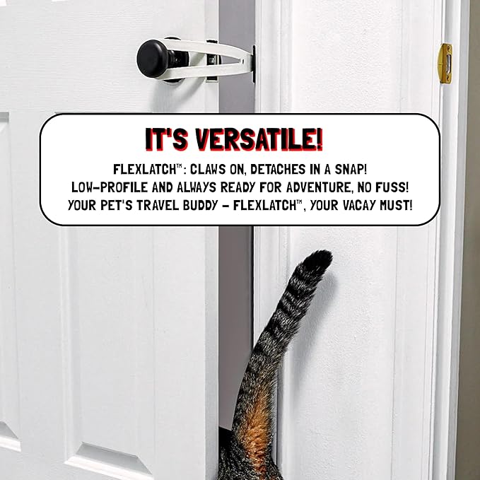 FlexLatch Cat Door Holder Latch - Black Cat Door Alternative Installs Fast Flex Latch Strap Let's Cats in and Keeps Dogs Out of Litter & Food. Safe Baby Proof One Piece No Measuring Extra Easy