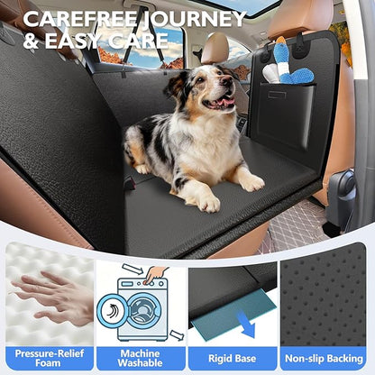 Back Seat Extender for Dogs-Large Space, Upgraded Egg Crate Foam Soft Dog Car Seat Cover Holds 420lbs, Sturdy Backseat Extender, Waterproof Pet Car Bed Dog Hammock for Car, SUV, Truck