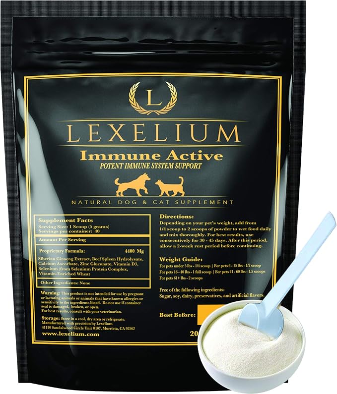 Immune Support for Cats and Dogs - Natural Immunity Supplement Powder Helps Detoxify and Protect Your Pets from Digestive, Respiratory and Skin Issues - Helps with Chronic Infections - 200g