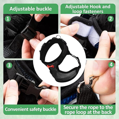 Adhafera Chicken Harness with Leash, Upgraded Double Adjustment Chicken Harness and Leash Set for Hens, Duck, Goose, Small Pet (Black, L)