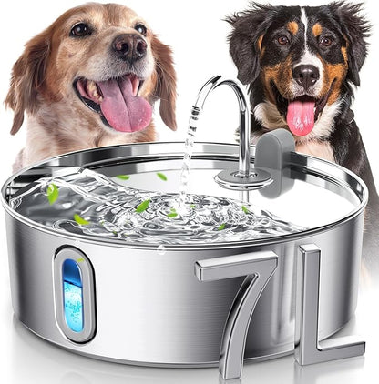Smartoo Dog Water Fountain for Large Dogs 7L/236oz Stainless Steel Dog Water Bowl Dispenser Automatic Cat Water Fountain with Deeper Drinking Area, Multi-Filtration Pet Fountain with Ultra-Quiet Pump