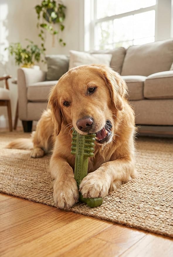 SPOT Bam-Bones Plus Toothbrush Dog Chew Toy for Large Dogs 60-90 lbs, Bamboo & Nylon Dental Chew with Mint & Baking Soda, T-Bone Shape for Moderate to Heavy Chewers, 7 Inch