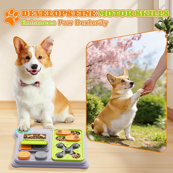 Dog Puzzle Toy Slow Feeder, Interactive Dog Toys for IQ Training & Mental Stimulation, ABS Easy Clean Detachable Tray Non-Slip Base, Enrichment Toys for Small Medium Dogs, Green