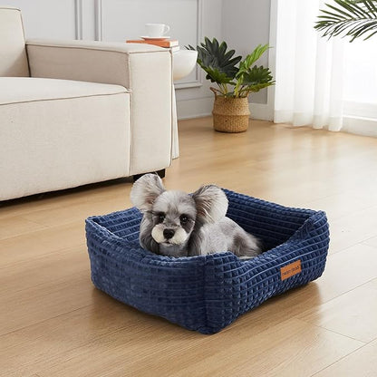 Modern Threads Ultra Soft Plush Pet Bed for Small and Medium Dogs with Elegant Texture and Stylish Design, Removable Washable Cover, Blue, (24" L x 20" W x 8" Th)