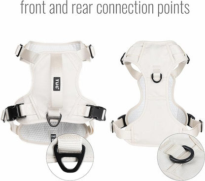 TUG Dog Harness with 2 Leash Connection Points | Adjustable, Padded, Lightweight | Handle on Back | No-Pull Front Clip (Medium, Cream)