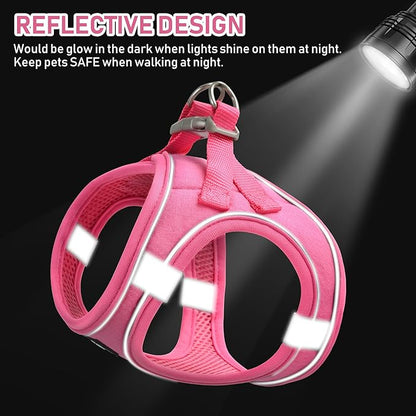 GAMUDA Small Pet Harness Collar and Leash Set, Step in No Chock No Pull Linen Fabric Soft Mesh Dog Vest Harnesses Reflective for Dogs Puppy Cats Kitten Rabbit (Pink, M)