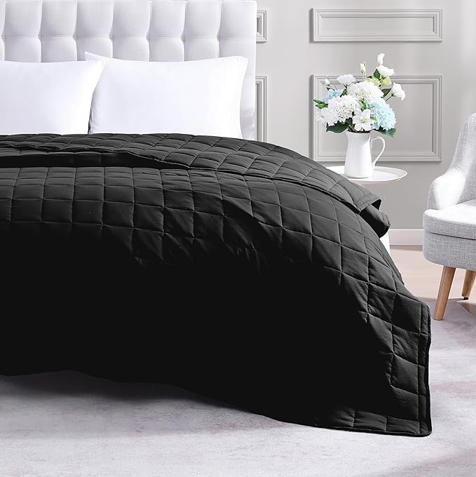 Casa Platino Black Blanket Twin XL Size - Pre Washed Quilted - Soft & Lightweight Bed Blankets - All Season Premium Down Alternative Blankets