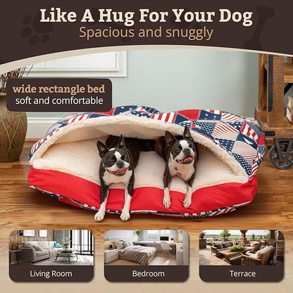 Snoozer Pet Products Luxury Rectangle Cozy Cave, Wag Collection, Extra Large, Starpatch Red Diamond