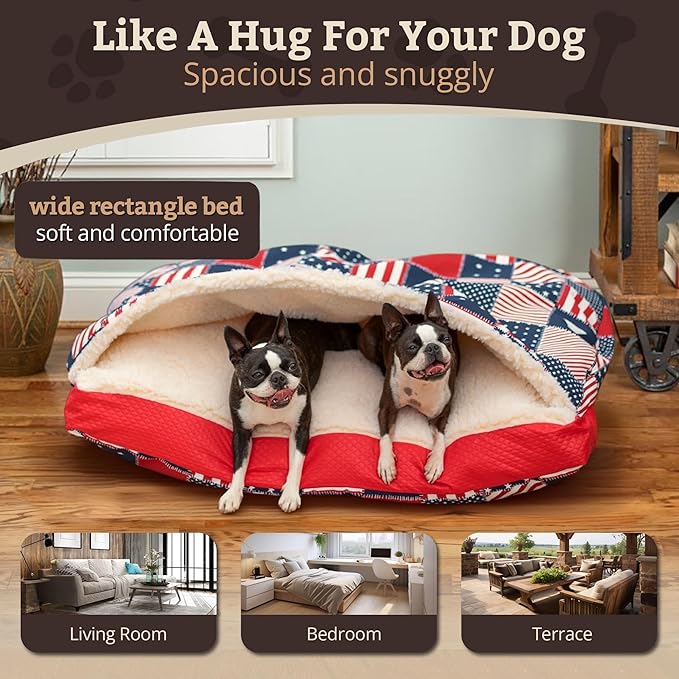 Snoozer Pet Products Luxury Rectangle Cozy Cave, Wag Collection, Large, Starpatch Red Diamond