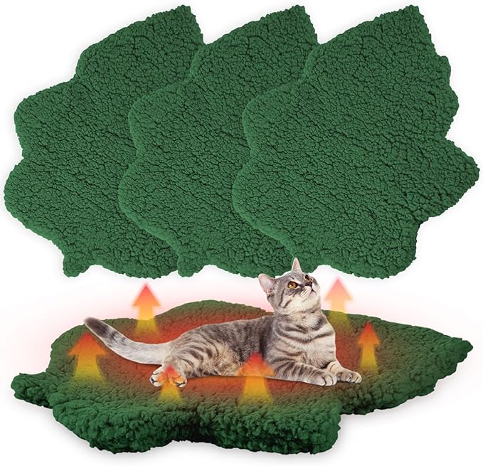 3 Pack Self Warming Pet Bed Leaf Shape Self Heating Cat Dog Mat Washable Thermal Sleeping Pad for Indoor Outdoor Hedgehog, Bunny, Sugar Glider, Rat, Chinchilla(Dark Green,Medium-18 x24)