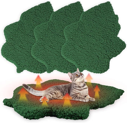 3 Pack Self Warming Pet Bed Leaf Shape Self Heating Cat Dog Mat Washable Thermal Sleeping Pad for Indoor Outdoor Hedgehog, Bunny, Sugar Glider, Rat, Chinchilla(Dark Green,Medium-18 x24)
