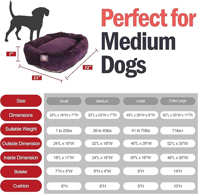 Majestic Pet 32 Inch Micro Velvet Calming Dog Bed Washable – Cozy Soft Round Dog Bed with Spine for Head Support - Fluffy Donut Puppy Mat 32x23x7 (inch) Medium – Aubergine (2025)