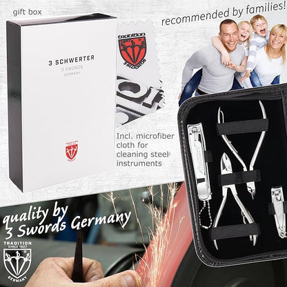 3 Swords Germany - brand quality 10 piece manicure pedicure grooming kit set for professional finger & toe nail care scissors clipper fashion leather case in gift box, Made by 3 Swords (00286)