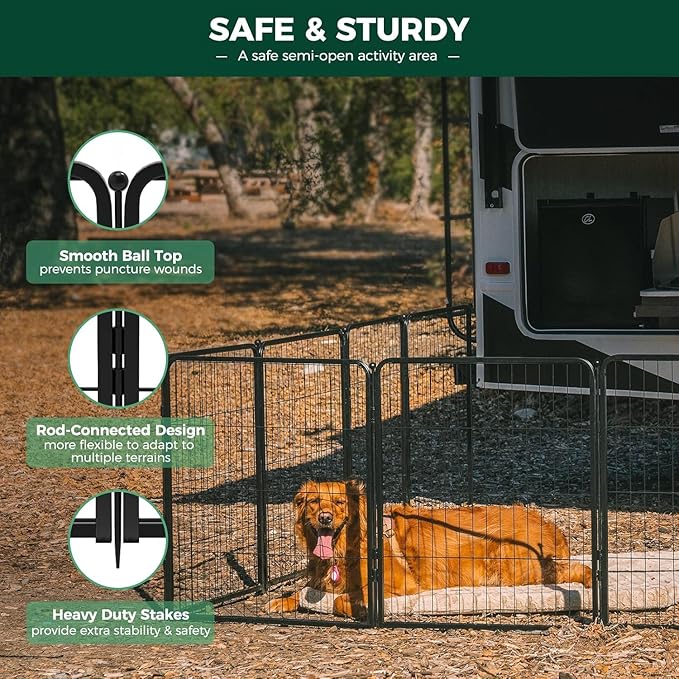 FXW Rollick Unleashed Dog Playpen for Indoor, Yard, RV Camping, 32 inch 16 Panels Dog Pen with Sun Shade for Small and Medium Dogs, Black│Patented