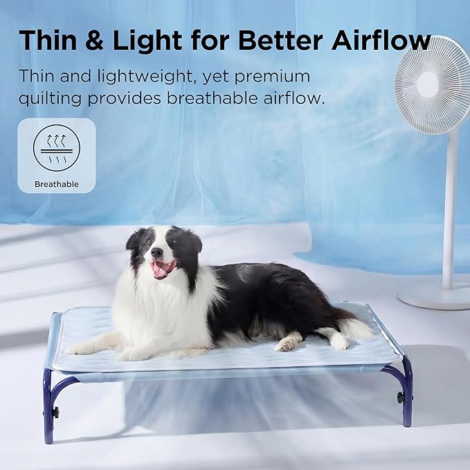 Bedsure Cooling Dog Mat Extra Large - Q-Max>0.4 XXL Thin Breathable Crate Pad Indoor for Pets with Chill Cool Fiber as Cooling Topper，Portable Washable Kennel Cold Mat in Outdoor Summer, 48x30, Blue