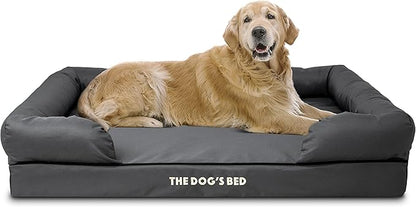 The Dog’s Bed Orthopedic Memory Foam Dog Bed with Bolsters for XL Dogs, Waterproof Washable Cover, Anti-Slip Base, Calming Surface – CertiPUR-Certified Foam, Oxford Fabric, Grey with Black Trim, XL