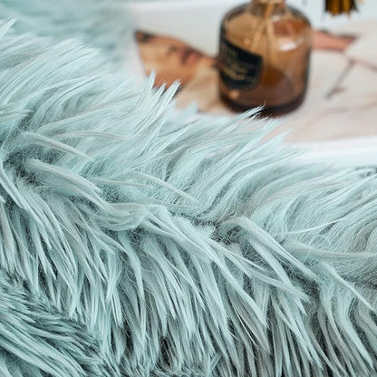 JONIYEAR Oversized Decorative Fluffy Faux Fur Throw Blanket Twin Size 60" x 71", Soft Luxury Lightweight Furry Blankets, Accent Cozy Shaggy Plush Thick Warm Fuzzy Blankets for Winter Bed Couch, Aqua