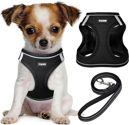 YIMEIS Dog Harness and Leash Set, No Pull Soft Mesh Pet Harness, Reflective Adjustable Puppy Vest for Small Dogs, Cats (S, Black)