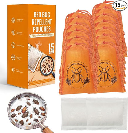 15 Pack Powerful Bed Bug Repellent Pouches, Natural Ingredients Bed Bug Killer & Mite Spray Safe for Pet & Child, Bed Bug Spray for Home, 30 Days Long-Lasting Protection, Easy to Use Bed Bug Bomb
