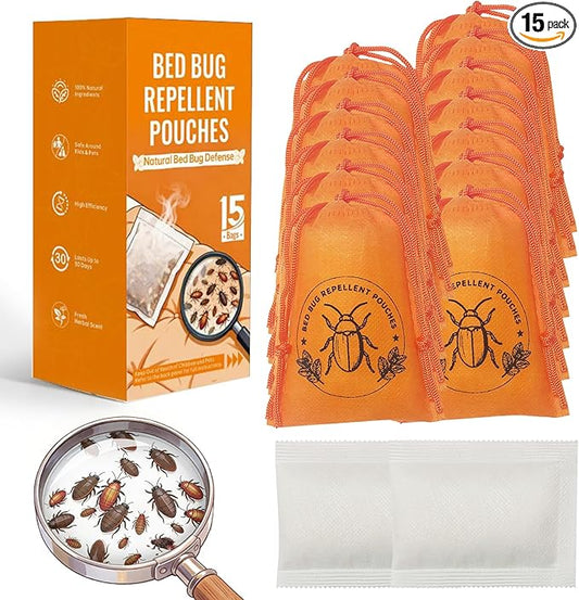 15 Pack Powerful Bed Bug Repellent Pouches, Natural Ingredients Bed Bug Killer & Mite Spray Safe for Pet & Child, Bed Bug Spray for Home, 30 Days Long-Lasting Protection, Easy to Use Bed Bug Bomb