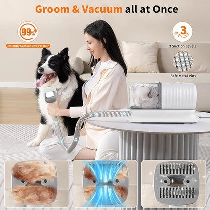binROC Dog Grooming Vacuum Kit, Pet Grooming Vacuum with Electric Dog Hair Clipper, Grooming Brush, Cleaning and Crevice Tool with 1.5L Dust Cup 5 Grooming Tools for Shedding Pet Hair, Home Cleaning